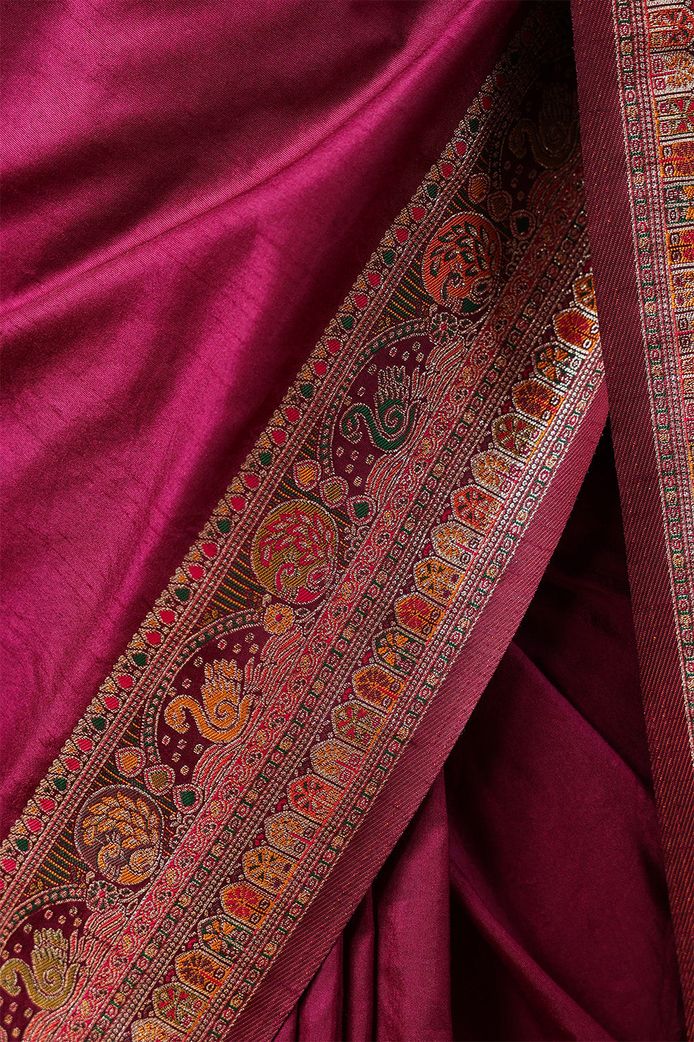 Dark Scarlet Soft Silk Kalamkari Woven Saree