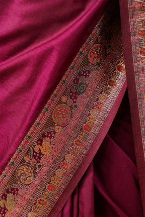 Dark Scarlet Soft Silk Kalamkari Woven Saree