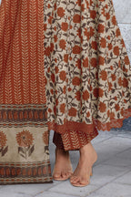 Beige & Rust Cotton Floral Printed Floor Lenght Anarkali Suit