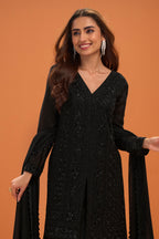 Black Crepe Silk Embroidered Suit With Palazzo