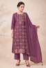 Wine Zari Woven Silk Unstitched Suit Fabric