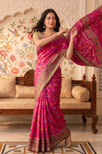 Rani Cotton Printed And Woven Border Saree