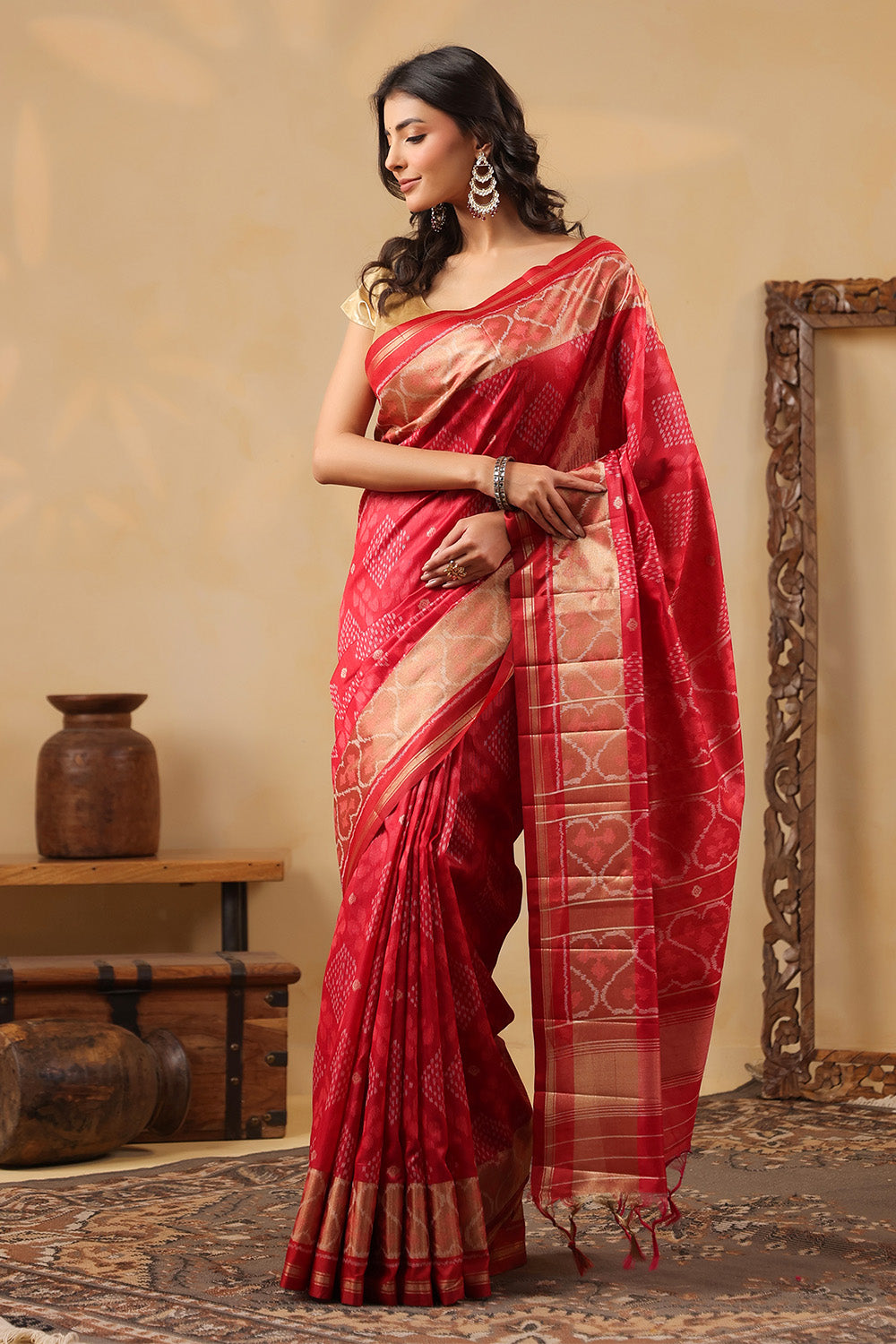 Maroon Tussar Silk Woven Saree