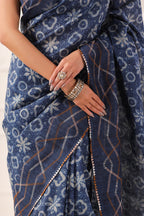 Navy Tussar Silk Printed Saree