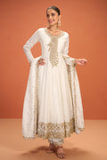Cream Crepe Silk Zari and Sequins Embroidered Anarkali Suit