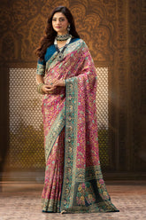 Rani Color Position Print Woven Silk Saree With Swarovski Work