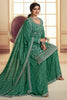 Greasy Green Color Embroidered Georgette Unstitched Suit Material With Stitched Sharara