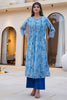 Blue Floral Printed Muslin Kurta Set
