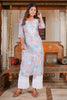 Powder Blue Color Floral Printed Cotton Long Kurti Set
