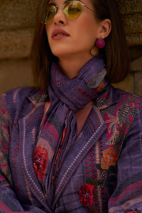 Dirty Purple Color Spun Fabric Printed Unstitched Suit