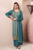 Teal Silk Zari Woven And Embroidered Unstitched Suit Material