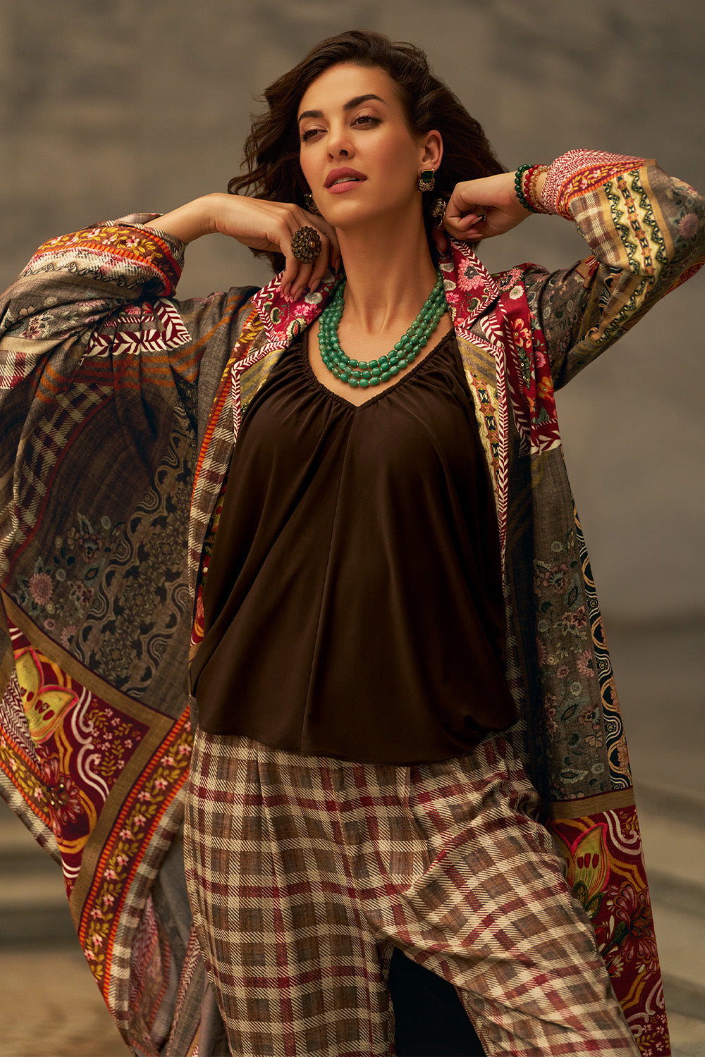 Beige Colour Printed Spun Fabric Unstitched Suit