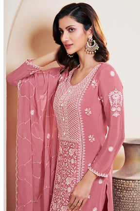 Dusty Peach Crepe Silk Embroidered Unstitched Suit