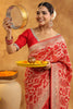 Red Color Khhadi Georgette Woven Saree