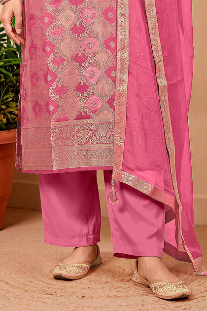 Pink Silk Woven Unstitched Suit Fabric