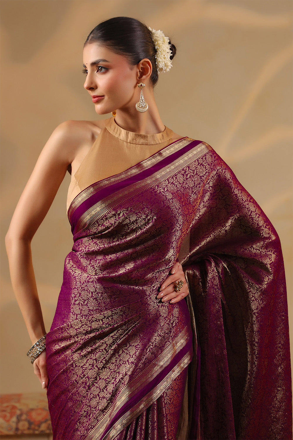 Dark Scarlet Color Zari Woven Soft Silk Saree