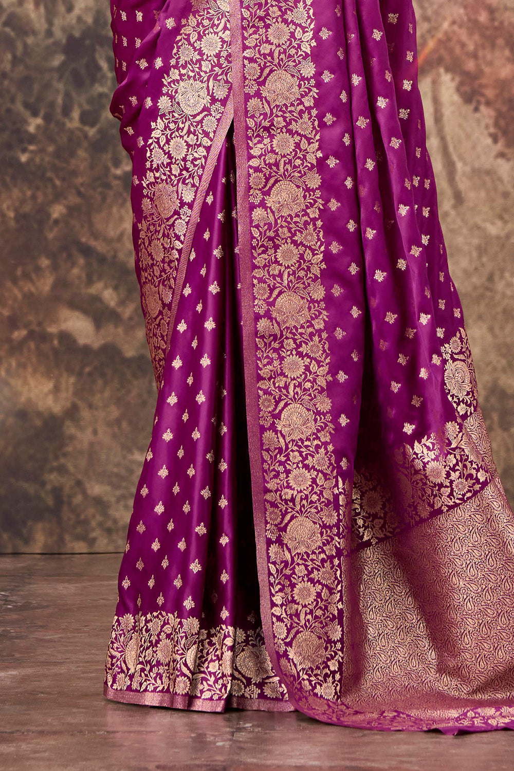 Purple Charmeuse Silk Zari Woven Saree