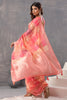 Coral Color Organza Woven Saree