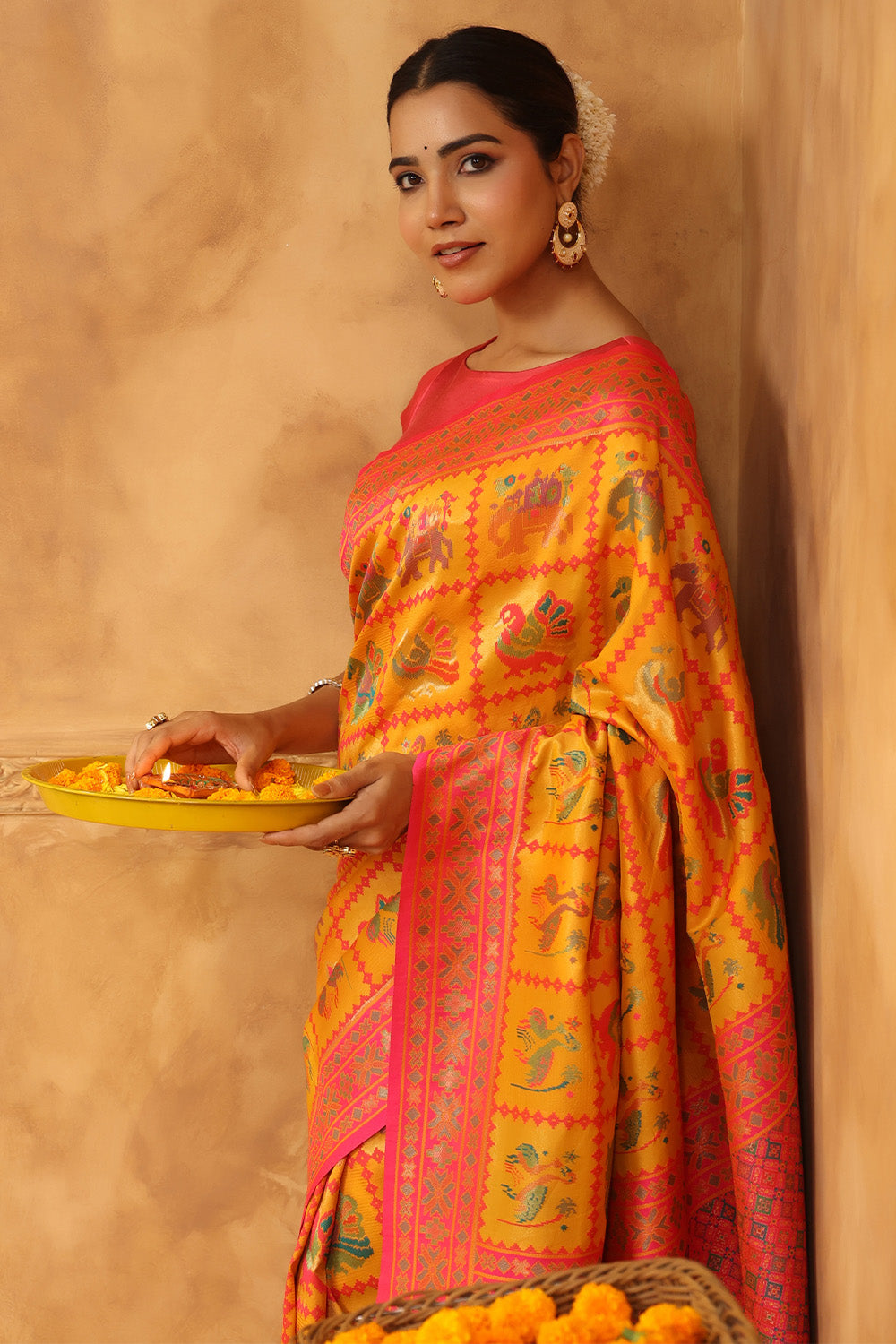 Mustard Colour Resham Woven Saree