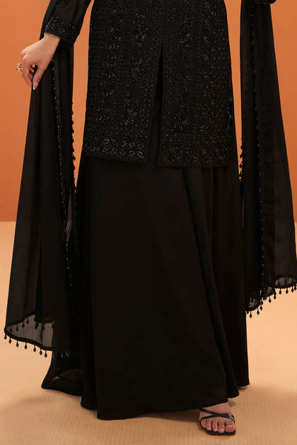 Black Crepe Silk Embroidered Suit With Palazzo