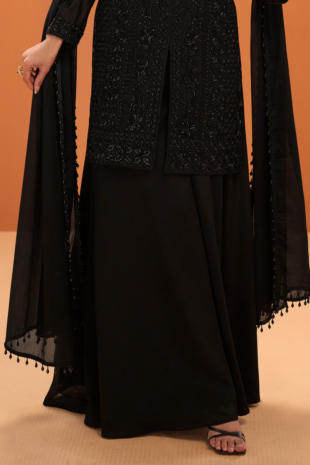 Black Crepe Silk Embroidered Suit With Palazzo