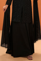 Black Crepe Silk Embroidered Suit With Palazzo