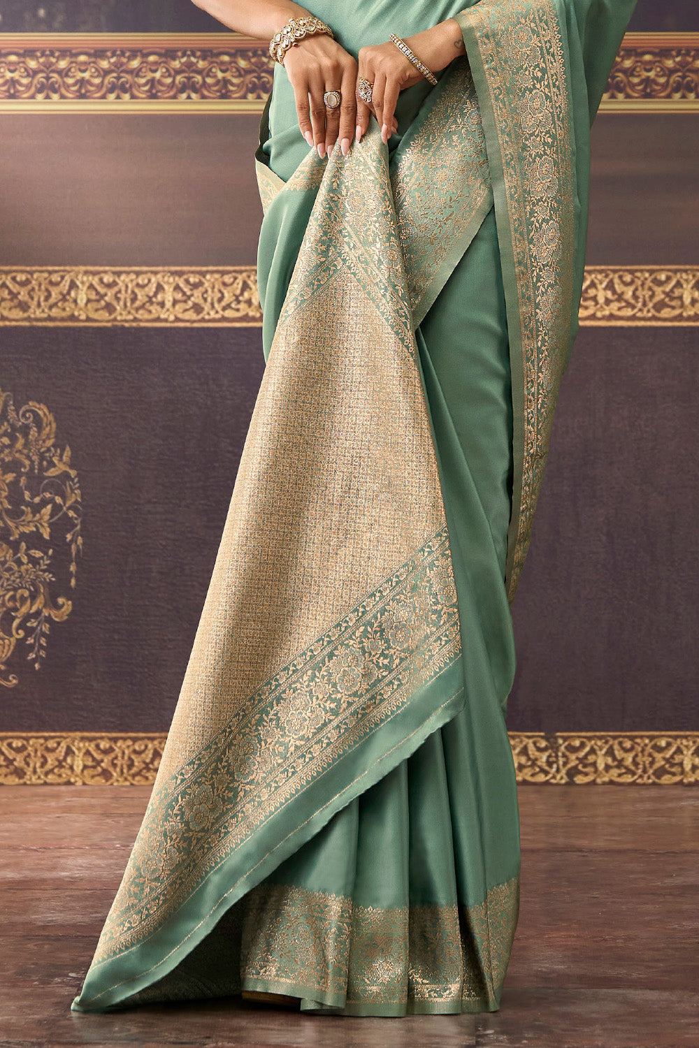 Sea Green Zari Woven Mulberry Silk Saree