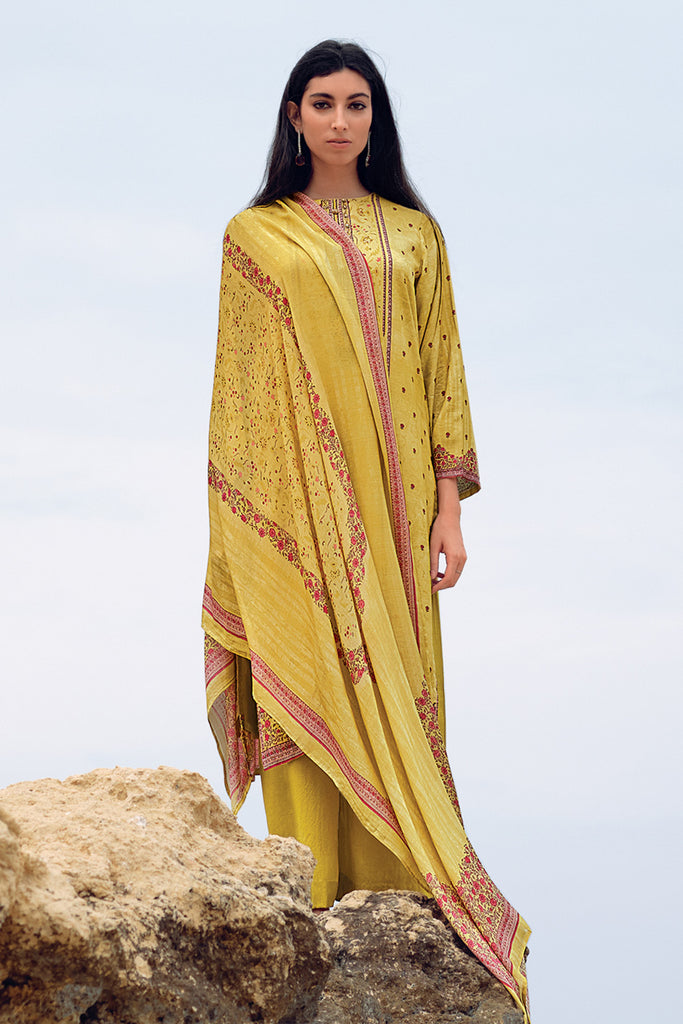 Mustard Color Cotton Silk Printed Unstitched Suit Material