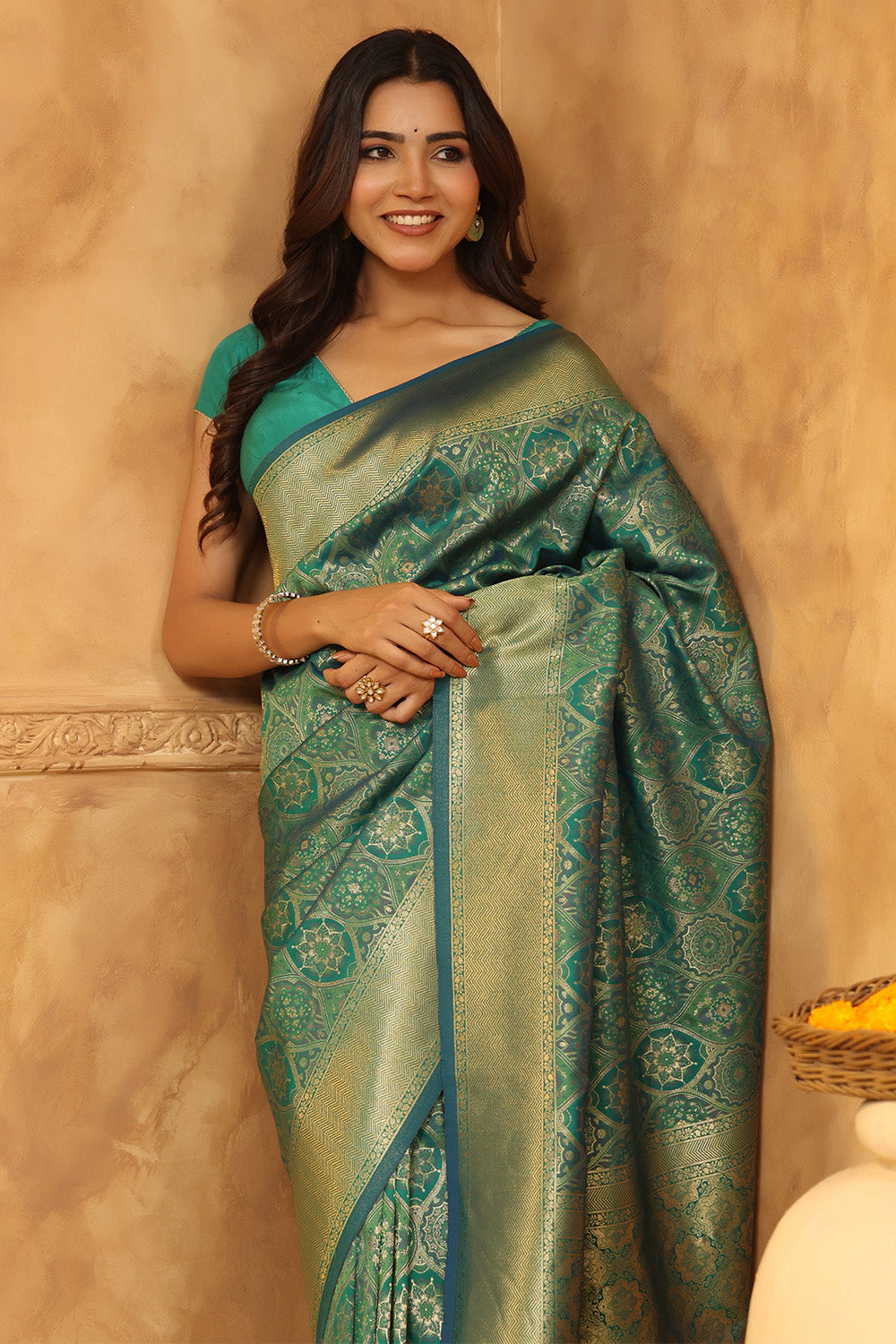 Teal Colour Silk Woven Saree