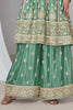 Sea Green Color Embroidered Crepe Silk Peplum Suit