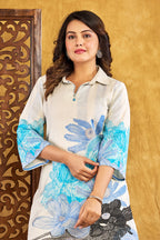 Cream Cotton Floral Printed Co-Ord Set