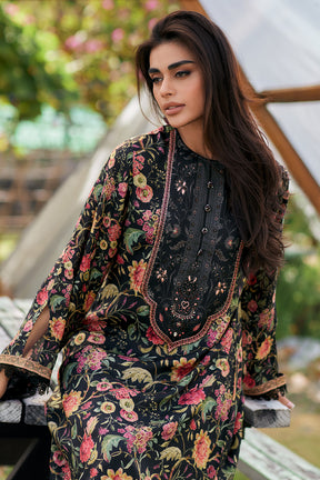Black Color Crepe Silk Floral Printed Unstitched Suit Fabric