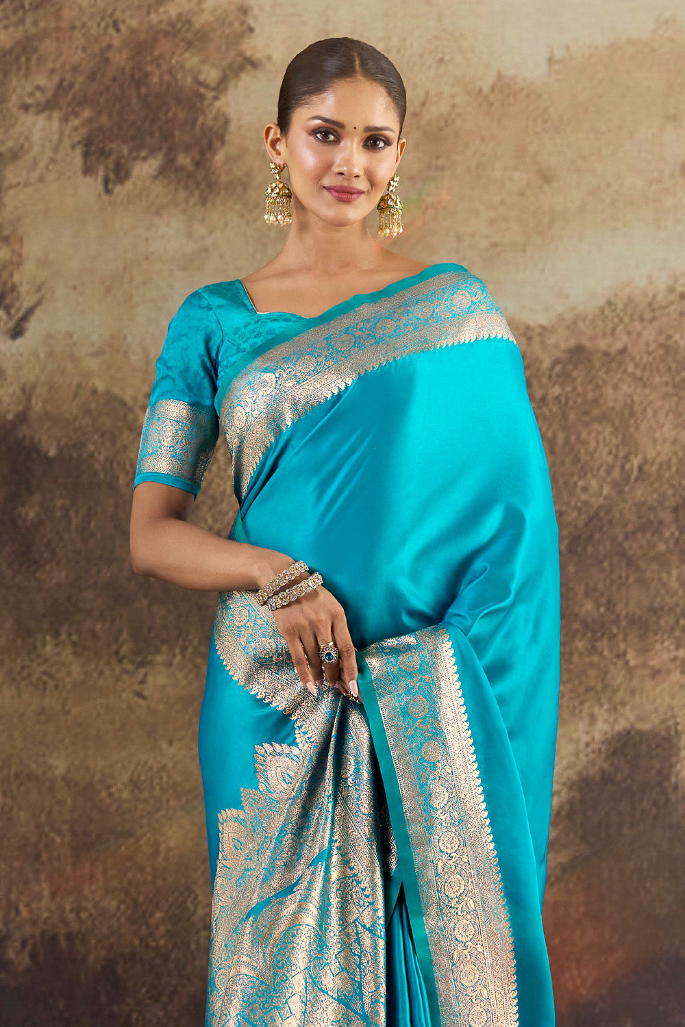 Pacific Blue Silk Zari Woven Saree