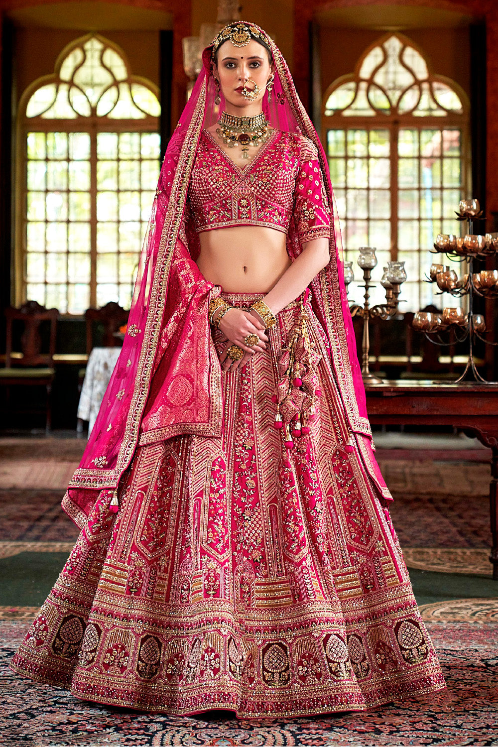 Rani luxurious Silk Embroidered Semi-Stitched Bridle Lehenga