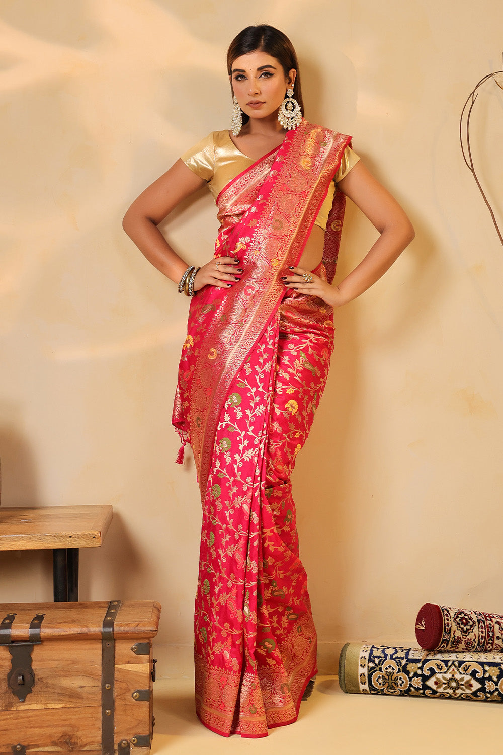 Dusty Pink Silk Zari & Resham Woven Saree