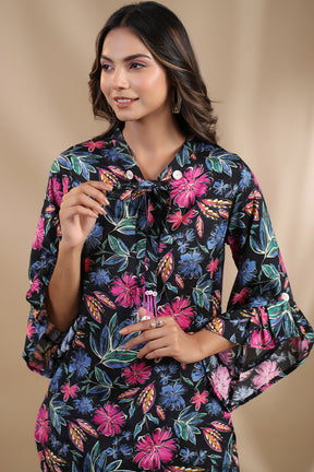 Black Colour Muslin Printed Co-Ord Set