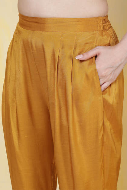 Mustard Printed Muslin Straight Suit