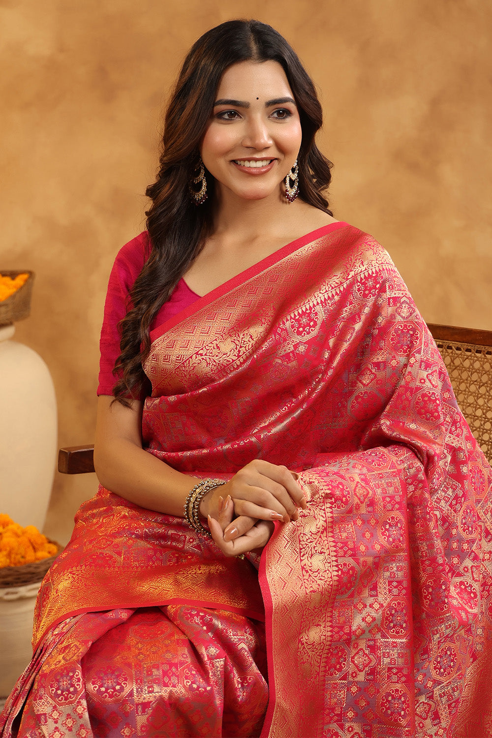 Fuchsia Color Zari Woven Saree