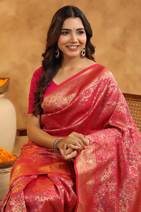 Fuchsia Color Zari Woven Saree