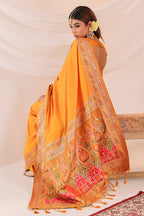 Mustard Soft Silk Kalamkari Woven Saree