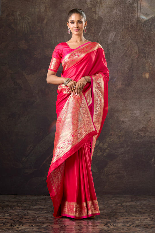 Red Satin Silk Woven Saree