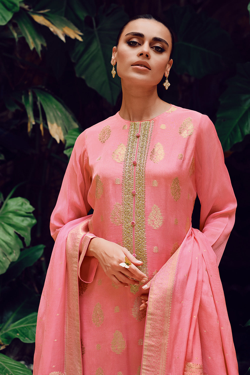 Pink Color Crepe Woven Unstitched Suit Fabric