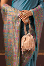 Firozi Color Soft Silk Kalamkari Woven Saree