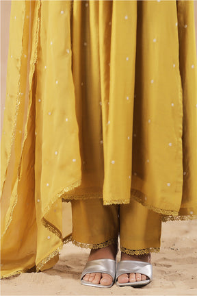 Mustard Color Chanderi Neck Embordered Suit