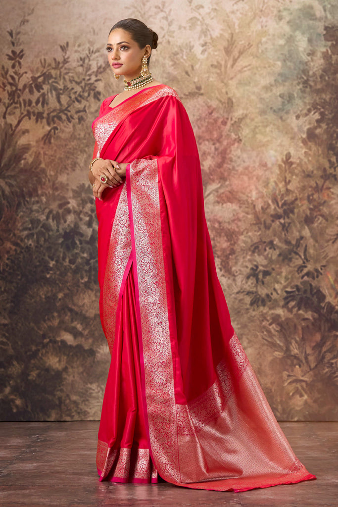 Red Mulberry Silk Woven Saree