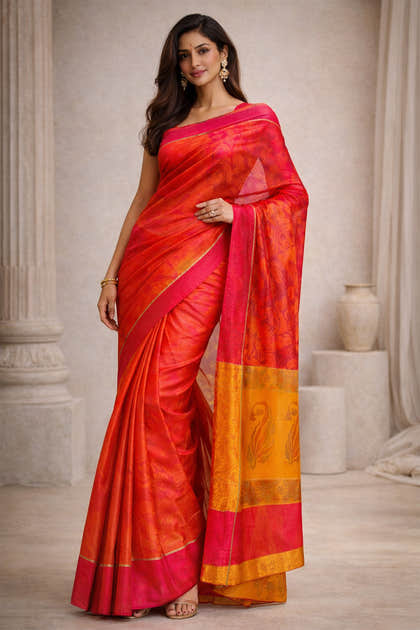 Rani Chanderi Cotton Printes Saree