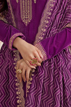 Purple Velvet Sequins and Zari Embroidered Unstitched Suit Fabric