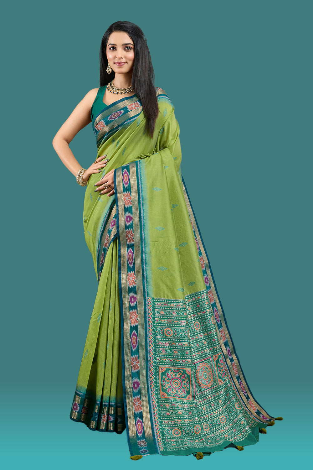 Olive Green Color Woven Maheshwari Cotton Saree