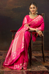 Electric Pink  Woven Mulberry Silk Saree