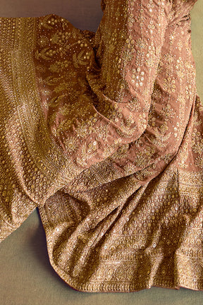 Brown  Embroidered Crop-Top Palazzo Indo-Western Dress With Embroidered Jacket